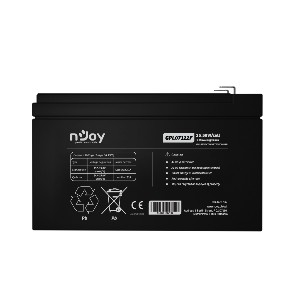 Baterie 12V 7Ah nJoy pentru UPS-uri