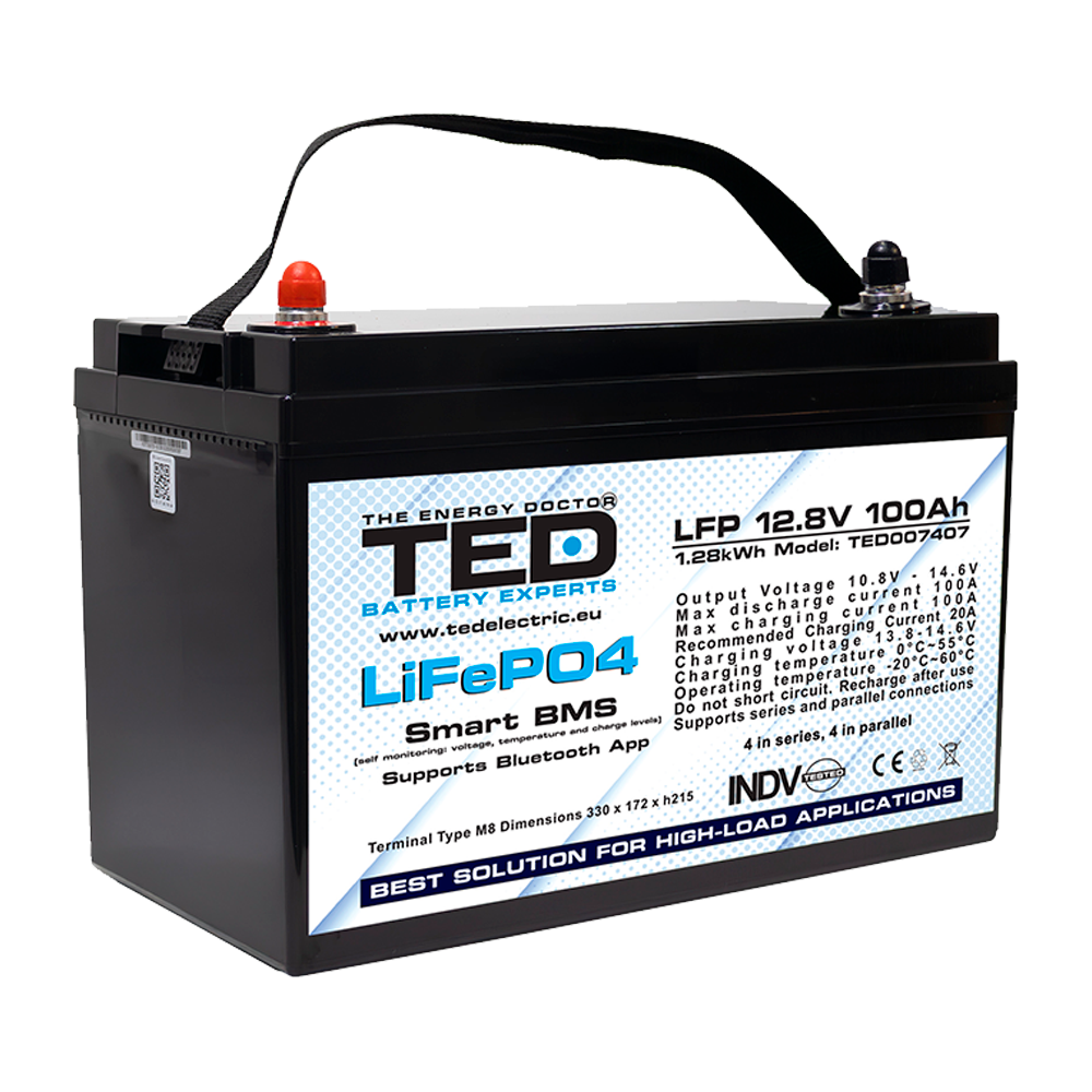 Baterie LiFePO4 12V 100Ah - Acumulator BMS, Bluetooth TED Electric TED007407