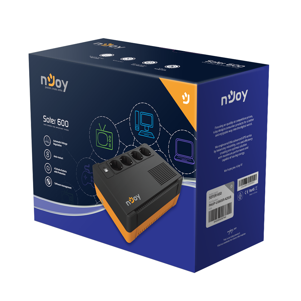 UPS 600VA 360W pentru Router nJoy Soter cutie