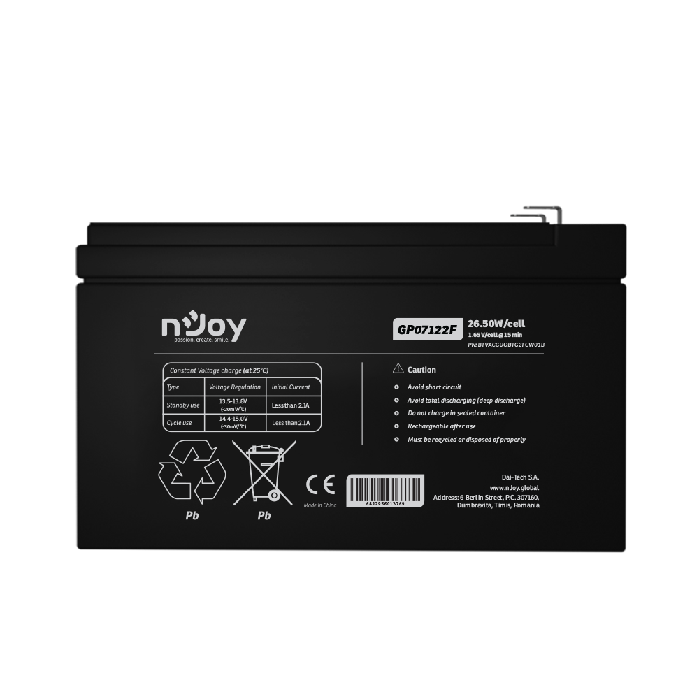 Acumulator 12V 7Ah nJoy GP07122F pentru UPS-uri