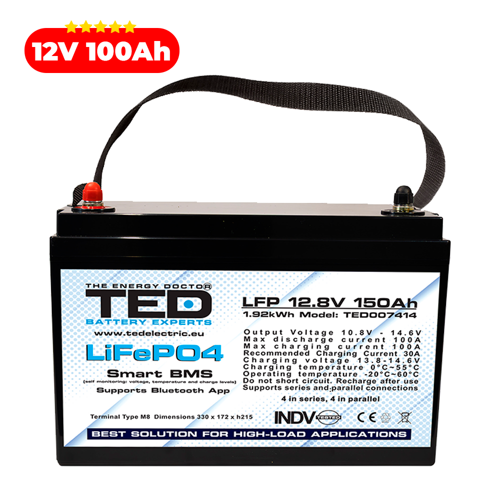 Baterie LiFePO4 12V 100Ah - Acumulator BMS, Bluetooth TED Electric TED007407