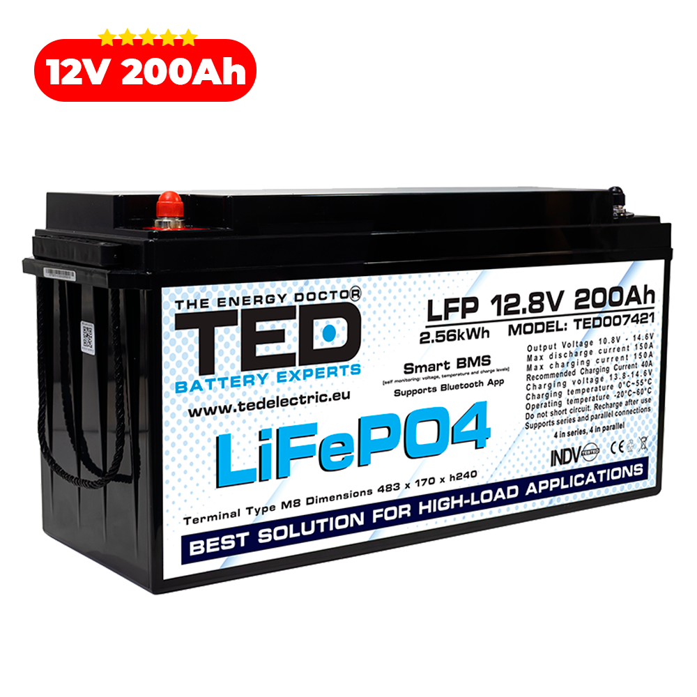 Baterie LiFePO4 12V 200Ah - Acumulator BMS, Bluetooth TED Electric TED007421