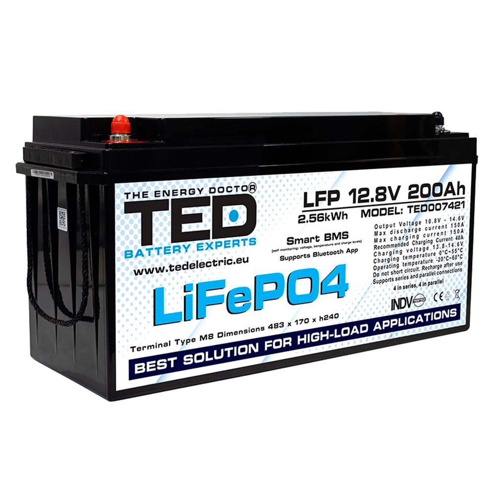 Baterie LiFePO4 12V 200Ah - Acumulator BMS, Bluetooth TED Electric TED007421
