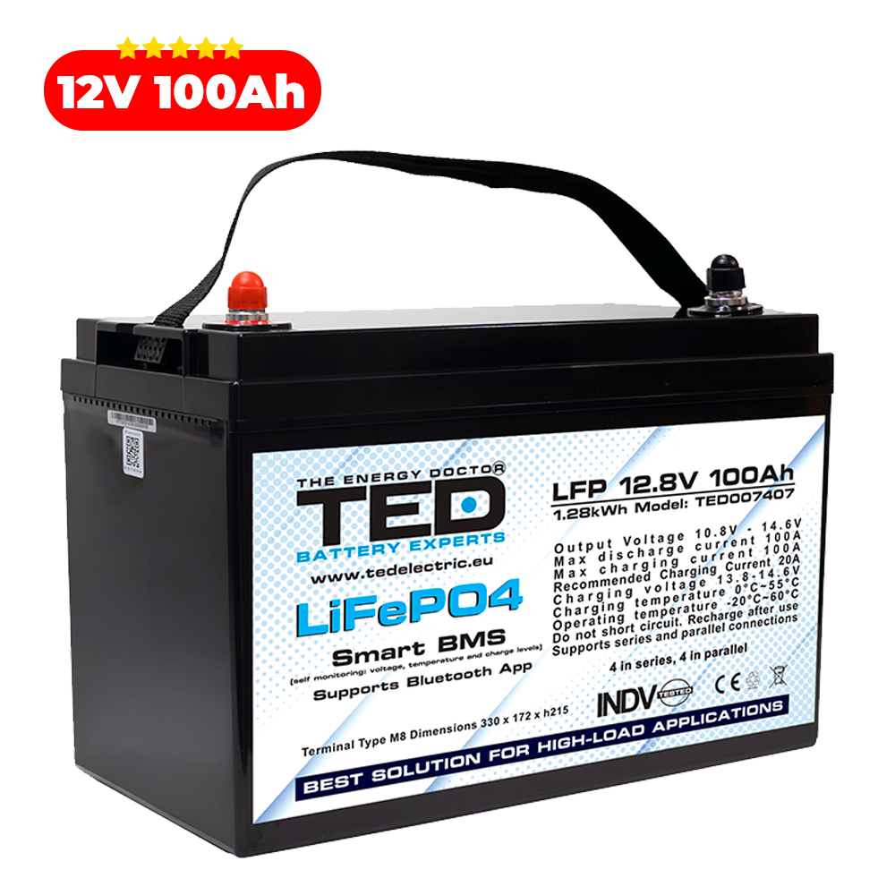 Baterie LiFePO4 12V 100Ah - Acumulator BMS, Bluetooth TED Electric TED007407