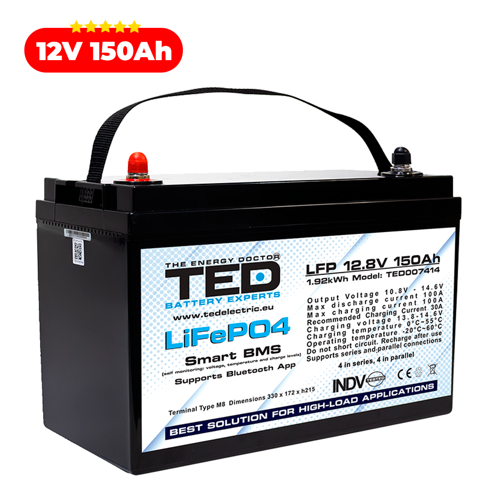 Baterie LiFePO4 12V 150Ah - Acumulator BMS, Bluetooth TED Electric TED007414