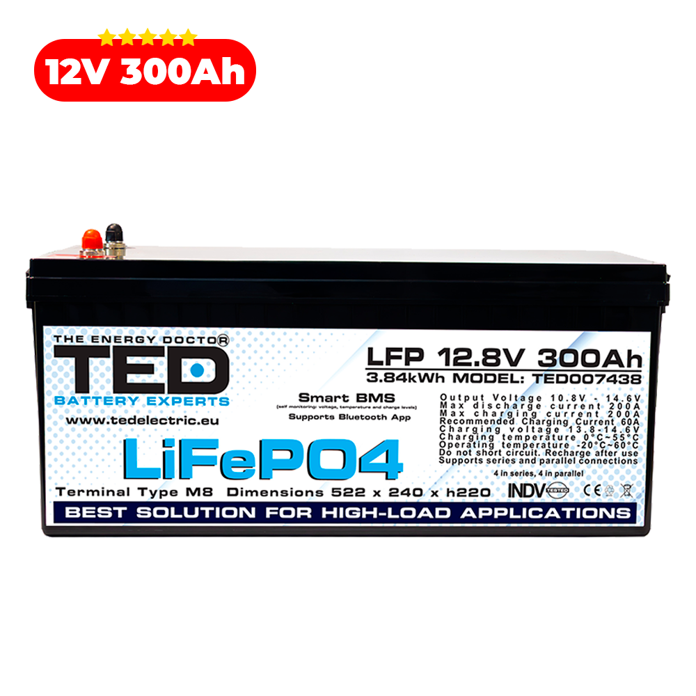 Baterie LiFePO4 12V 300Ah - Acumulator BMS, Bluetooth TED Electric TED007438