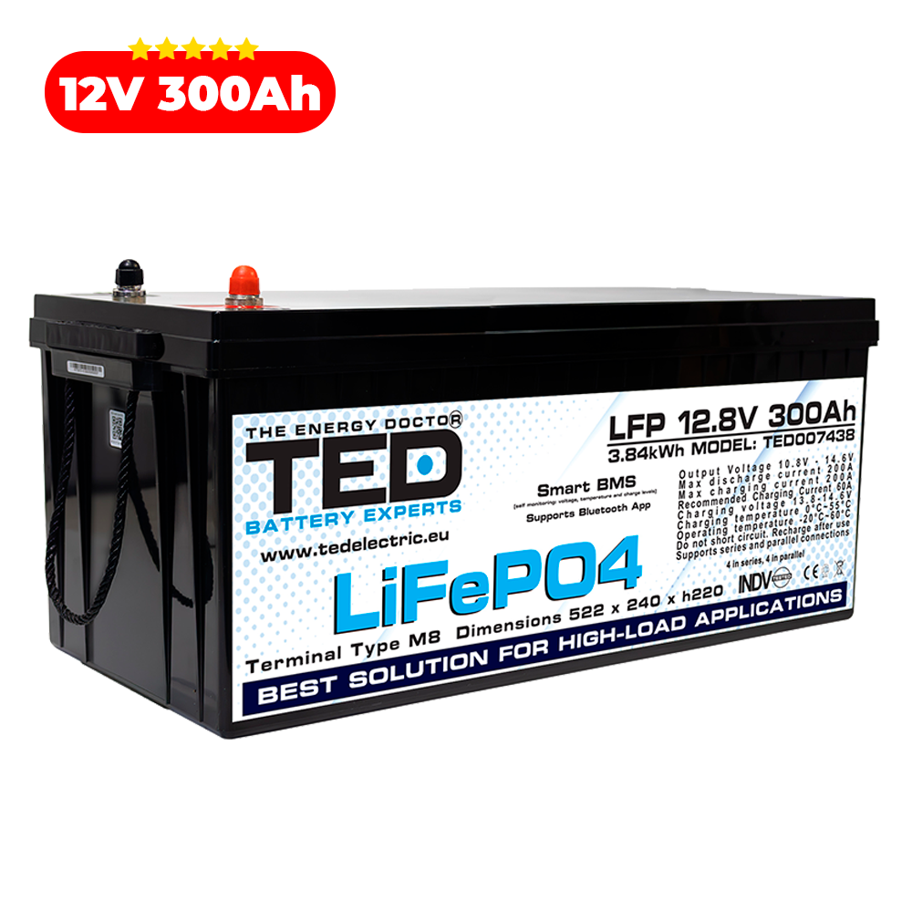 Baterie LiFePO4 12V 300Ah - Acumulator BMS, Bluetooth TED Electric TED007438