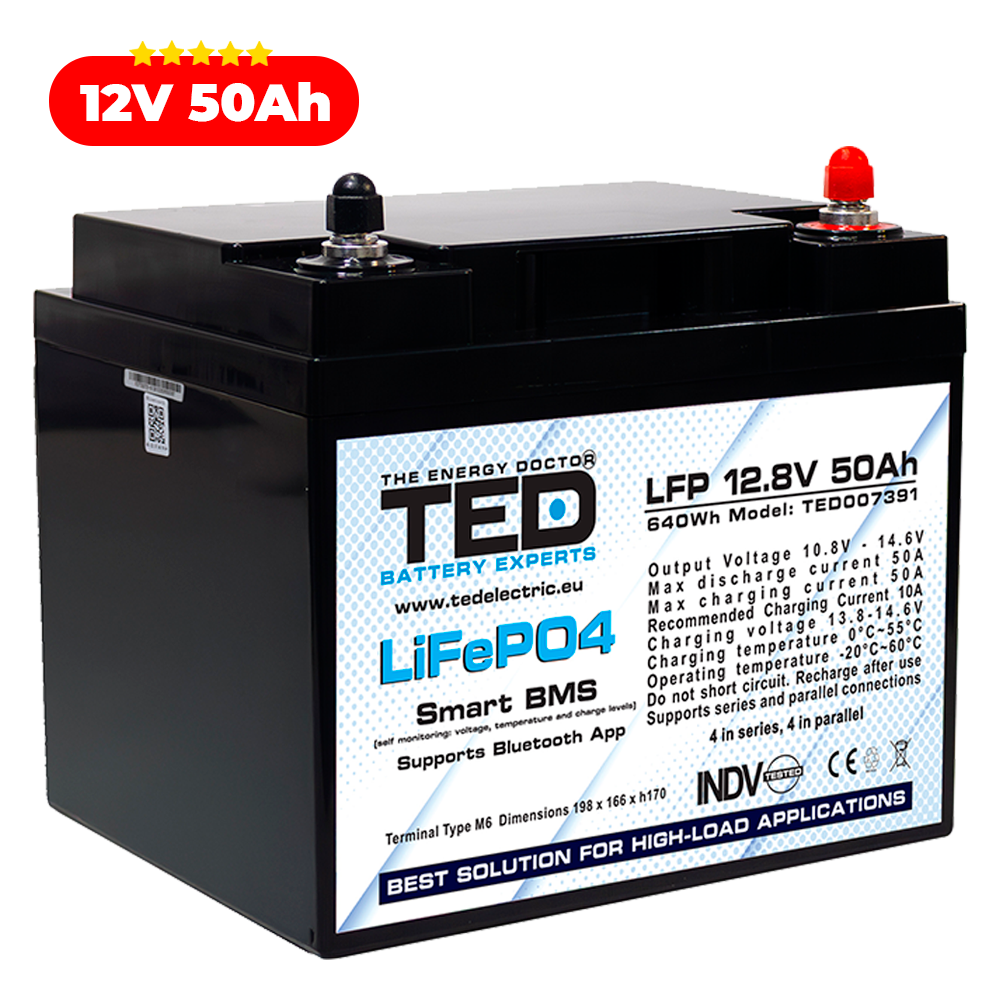 Baterie LiFePO4 12V 50Ah - Acumulator BMS, Bluetooth TED Electric TED007391