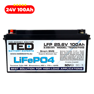 Baterie LiFePO4 24V 100Ah - Acumulator BMS, Bluetooth TED Electric TED007445