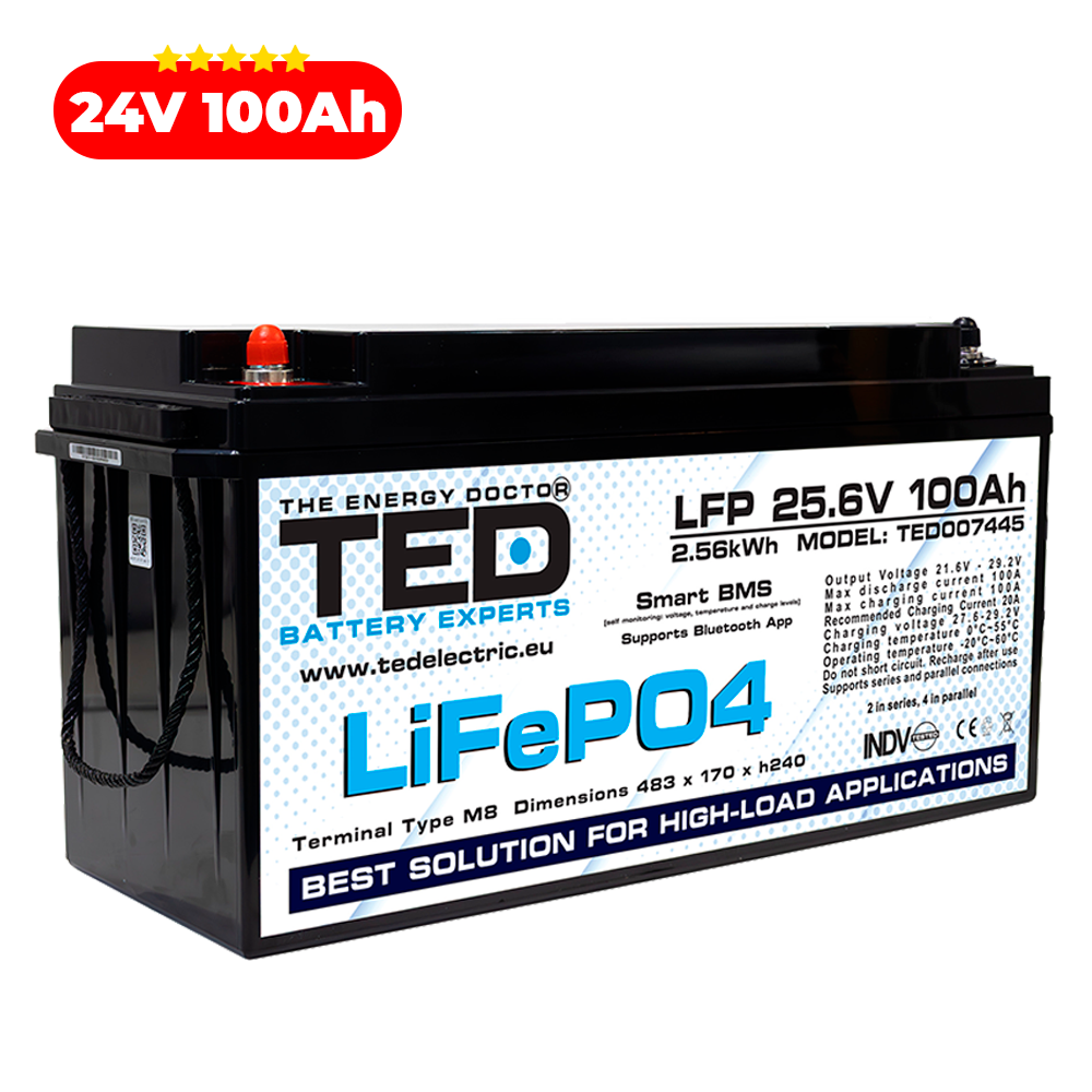 Baterie LiFePO4 24V 100Ah - Acumulator BMS, Bluetooth TED Electric TED007445