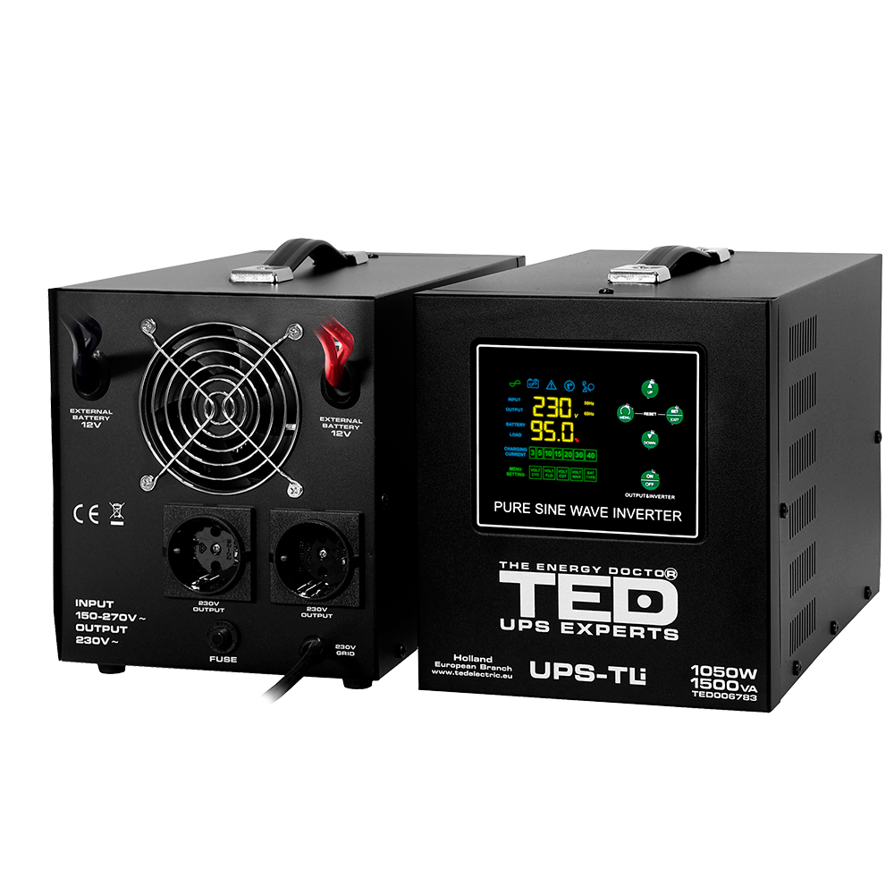 UPS Centrala Termica 1500VA 1050W Litiu LiFePO4 TED Electric cu baterie externa auto