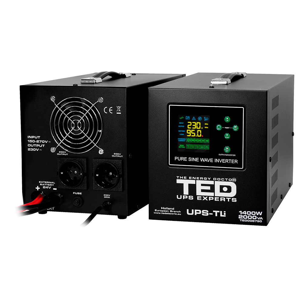 UPS Centrala Termica 2000VA 1200W Baterie 24V Litiu LiFePO4 TED Electric