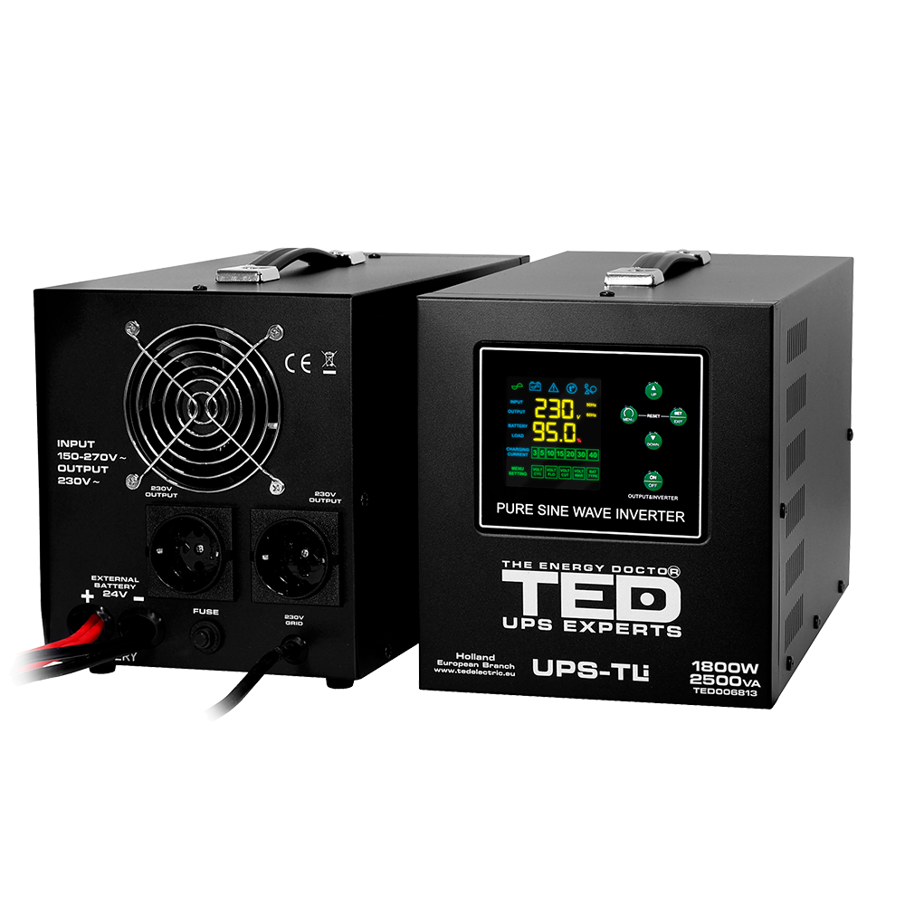 UPS Centrala Termica 2500VA 1800W Litiu LiFePO4 TED Electric cu baterie auto externa
