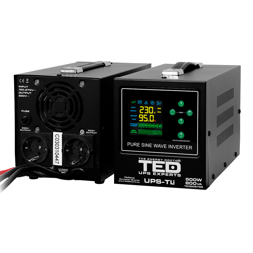 UPS Centrala Termica 800VA 500W Litiu LiFePO4 TED Electric cu baterie externa auto
